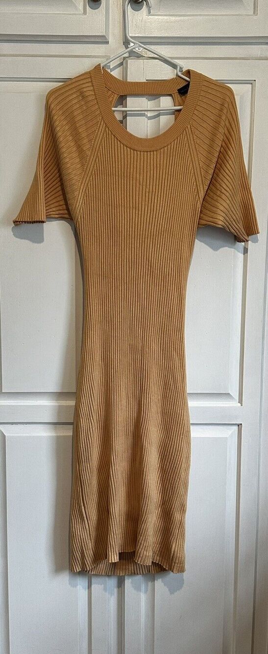 House of Harlow 1960 Ribbed Dress Back Cutout Size XL Beige Bodycon